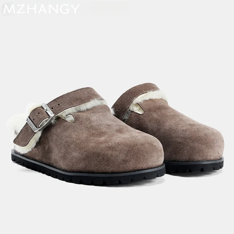 Замшевые женские хлопковые тапочки на меху повседневные туфли-лодочки трендовые