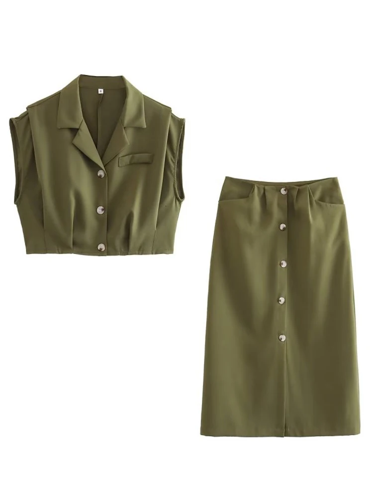 

Женский костюм-двойка из жилета и юбки Kumsvag, повседневный однотонный костюм из двух предметов, элегантная уличная одежда на лето 2023