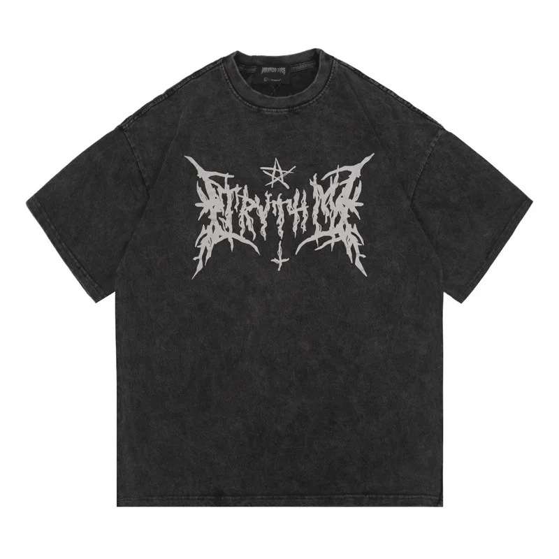 

Мужская одежда, футболка в стиле панк 2022, винтажная Свободная Повседневная футболка большого размера с рукавом до локтя eunisex в стиле Хай-стр...