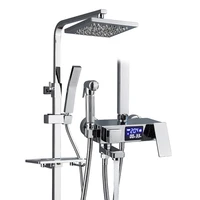 thermostatic led digital shower set shower room wall mount spa rainfall bathroom faucet pressurized nozzle kit 4 modes adjust