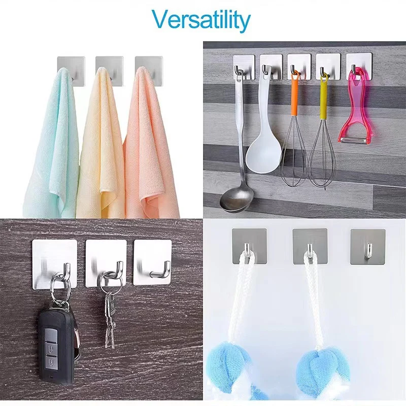 

304 Stainless Steel Wall Hook Self Adhesive Sticky Hooks Umbrella Towel Key Hanger Storage Hook for Kitchen Bathroom Accessories