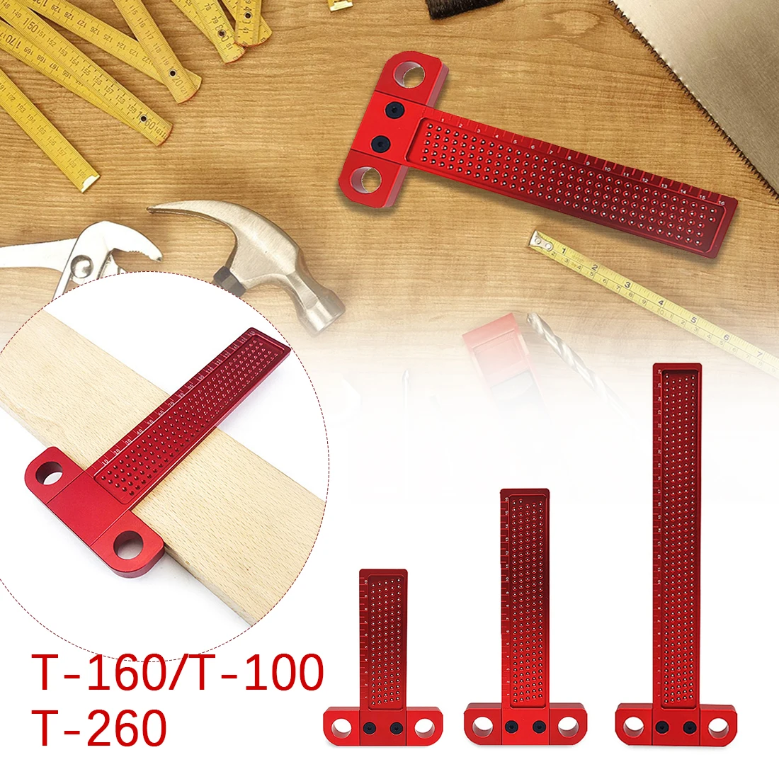Деревообрабатывающий инструмент, 60-400 мм, Т-образная линейка, отверстие, искусственный алюминиевый сплав, калибр для рисования и маркировки линий, измерительные инструменты для столярных работ