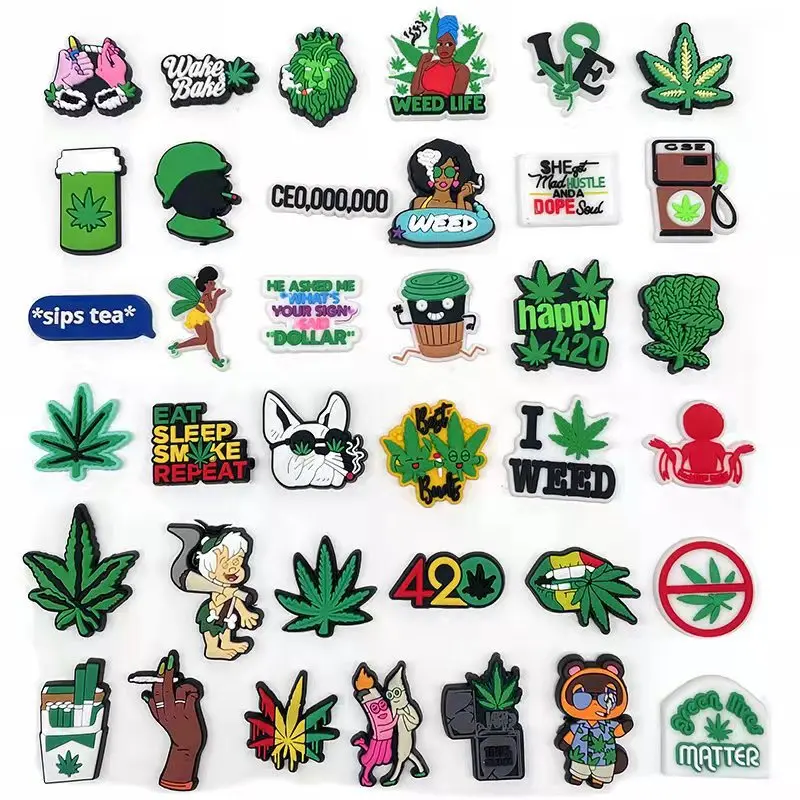 37pcs/set Shoe Charms Plant Leaf Cartoon Shoe Accessories Cute Garden Shoe Decoration for Croc Jibz Buckle Kid's X-mas Gift