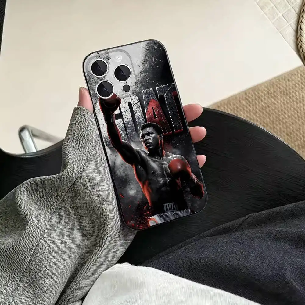 Фото Противоударный мягкий черный чехол для телефона Boxer M-Muhammad Ali, подходит для iPhone 11, 12, 13, 14, 15, 16, 17, Pro, Max, Plus, X, XS, SE4, Mini. №3