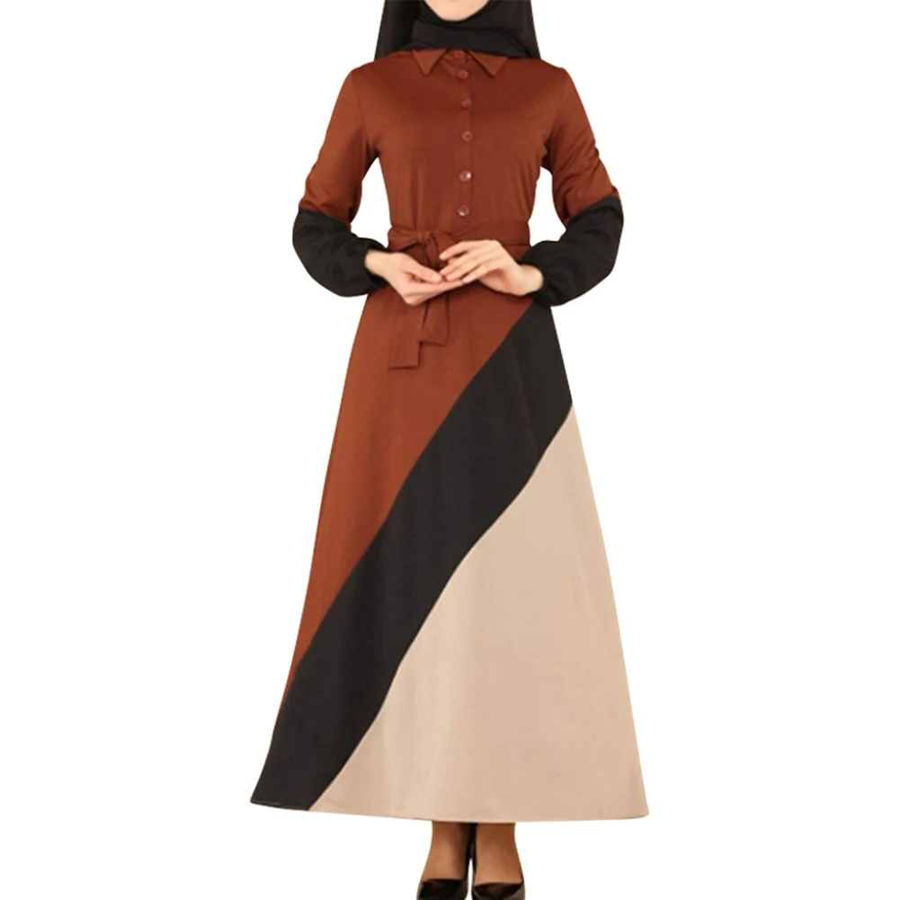 

Ramadan Color Stitching Mulim Dress Women Islamic Casual Clothing Female Tunic Elegant Dress
