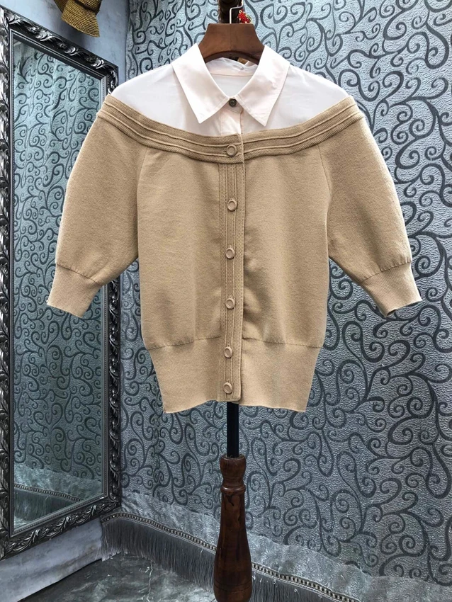 

2023 new women fashion long sleeve sexy casual lapel color matching button knitted cardigan 0606