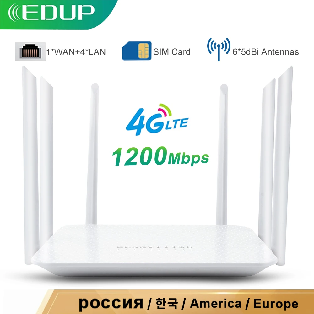 Купи Wi-Fi роутер EDUP 4G WiFi Router 1200 Мбит/с Беспроводной WiFi роутер Слот для SIM-карты Rj45 Router LTE 2, 4G/5GHz Dual Band 4G Wireless Router Hotspot за 4,007 рублей в магазине AliExpress