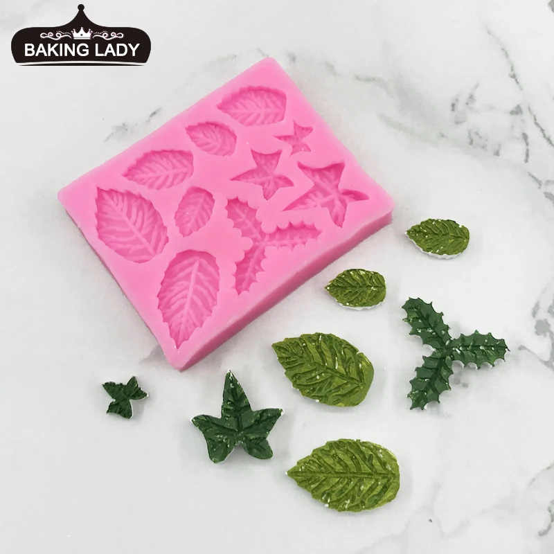 

A variety of leaves holly leaf silicone mold green leaves chocolate fondant silicone cake decoration mold DIY Clay Resin Art