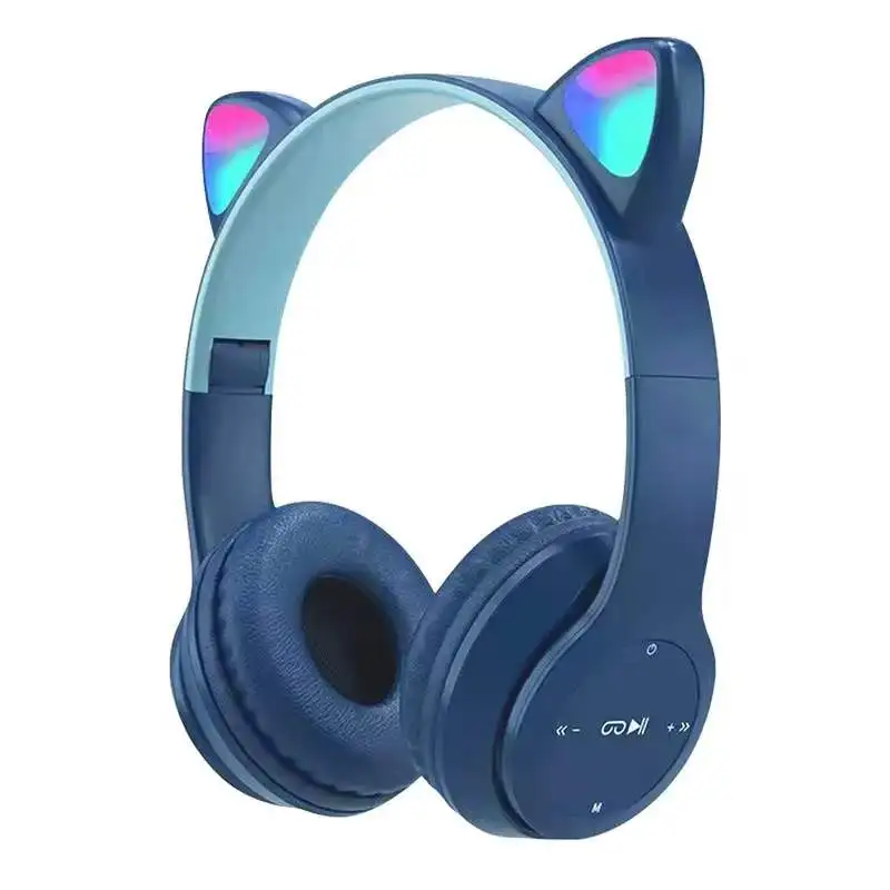 Flash Light Cute Cat Ear Headphones Wireless with Mic Can close LED Kids Girls Stereo Phone Music Bluetooth Headset Gamer Gift images - 6