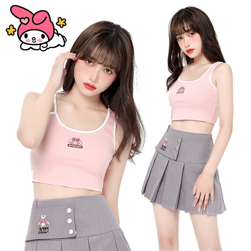 New Kawaii Sanrios Kuromi Camisole Hot Girls Melody Versatile Short Tank Top Woman's Summer Cinnamoroll Underwear Vest Clothes