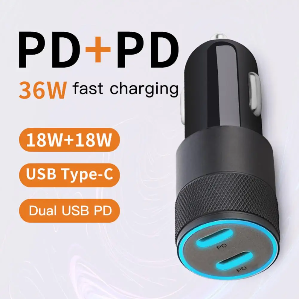

36W Dual Type-c PD Car Charger DC12V Fast Charging For Phone Tablet Navigation Cigarette Lighter Adapter Interior Parts