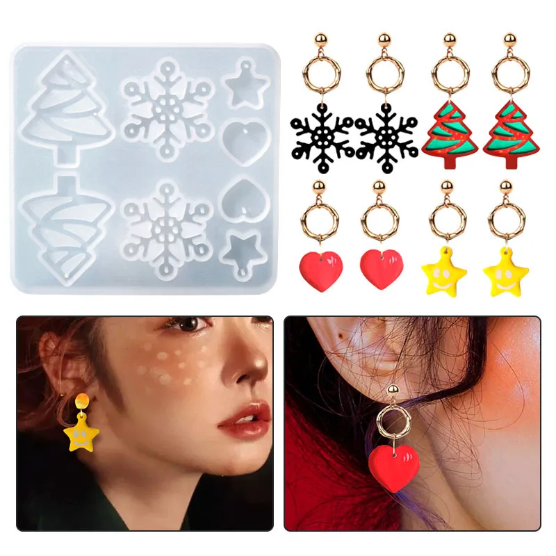 

DIY Epoxy Resin Mould Christmas Earring Necklace Silicone Mould Star Christmas Tree