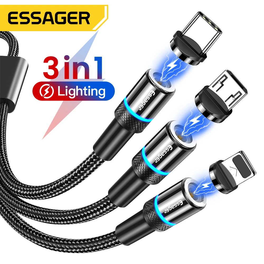 

Essager 3 in 1 Magnetic Charger Micro USB Cable for iPhone Android Mobile Phone Fast Charging Magnet USB Type C Cable Wire Cord