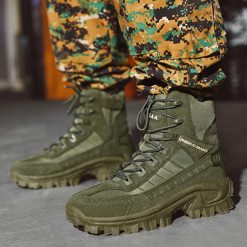 2022 Army Green Men Hiking Shoes Male Hunting Boots Outdoor Anti-Slip Trekking Shoes Men Durable Military Tactical Boots Size 46