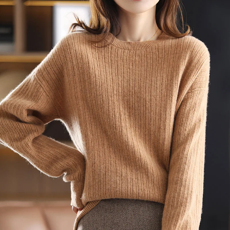 

ZEHANGSEA Crew Neck Cutout 100% Australian Wool Women's Knit Drop Shoulder Sleeves Pullover Sweater Soft Warm Women's Basement