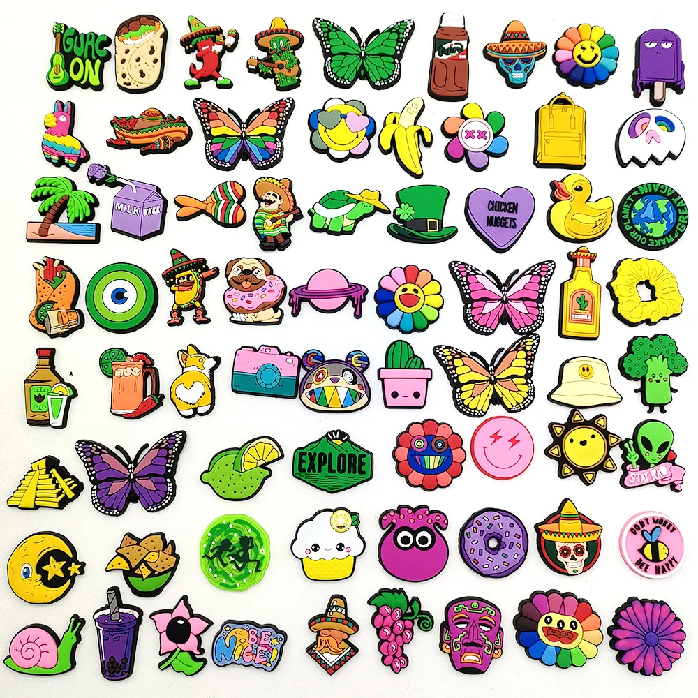 

Colorful jibz 6set cartoon DIY VSCO food croc garden shoe charms cute puppy/sun/hat shoe Accessories sandals decorate kids gifts