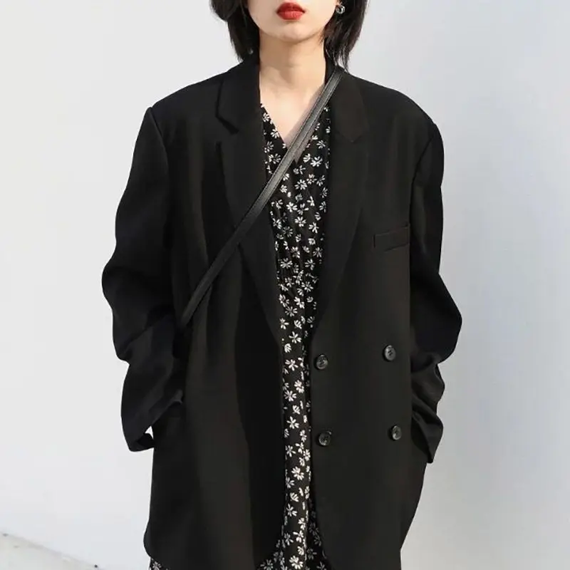 Luxury Chic Long Sleeve Black Blazer Women White Blazer Double-buttoned Jacket Office Ladies Korean Fashion Spring Autumn Coat