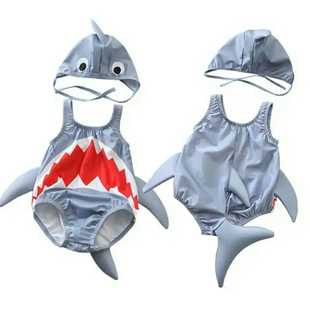 

Toddler Baby Girl Boy Swimsuit Cute Cartoon Shark Pattern Romper Hat Summer Bikini Set Beachwear Kids Swimwear Bathing Suit