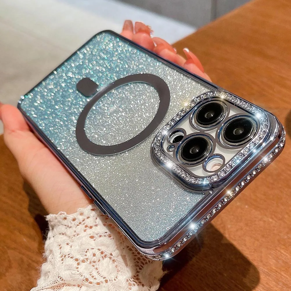 

Luxury Glitter Diamond For Magsafe Magnetic Phone Case For iPhone 14 13 12 11 Pro Max Plus Clear Plating Gradient Soft Cover