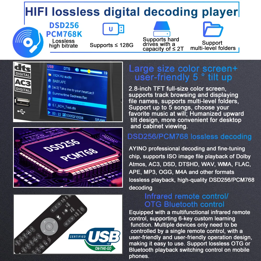 5.1-канальный DTSHD-декодер для Audio Atmos ESS9038q2m*3 преобразователь 4K HDMI2.0 Qcc5125 Bluetooth5.1