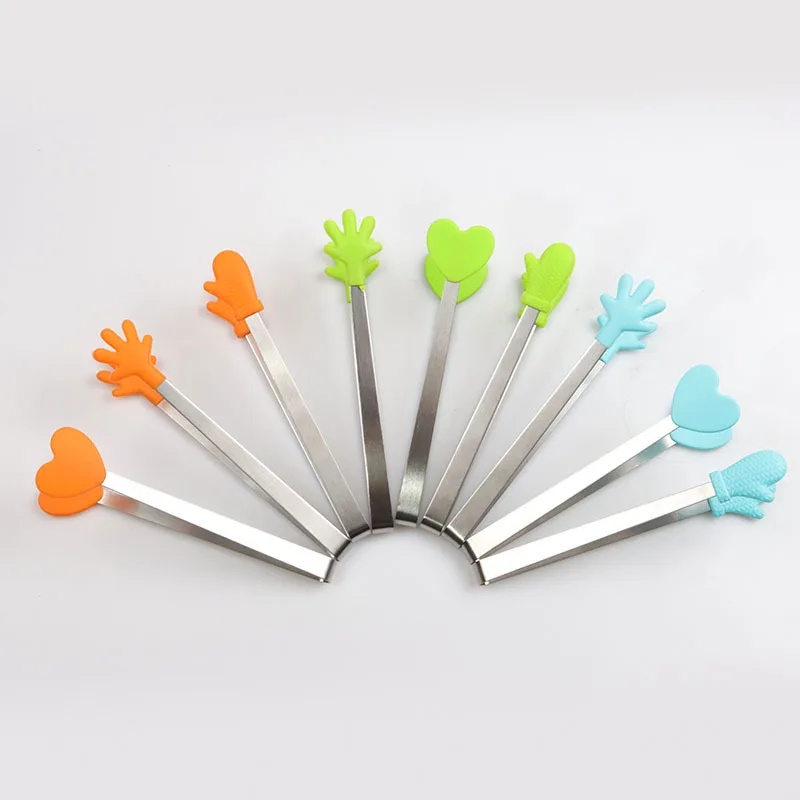 

Durable Non-Slip Stainless Steel Food Clip Cute Palm Gloves Silicone Ice Cube Tongs Heat Resistant Food Tongs Kitchen Tools
