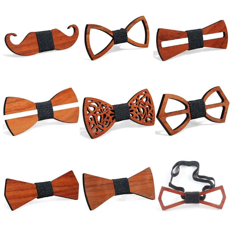 

Handmade Rosewood Mens Bow Tie Hollow Carved Floral Rhombus Moustache Beard Vint Drop shipping