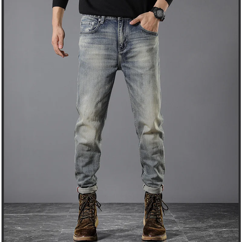 Streetwear Men 2022 New Pattern Vintage Recreational Blue Pants American Straight Cylinder Comfortable Loose Jeans Autumn Femal