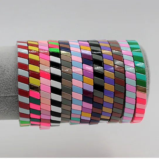

Niche Design Elegant Enamel Ladies Rainbow Bracelet Bangle Boho Geometric DIY Bead String Stretch Bracelet Jewelry Wholesale
