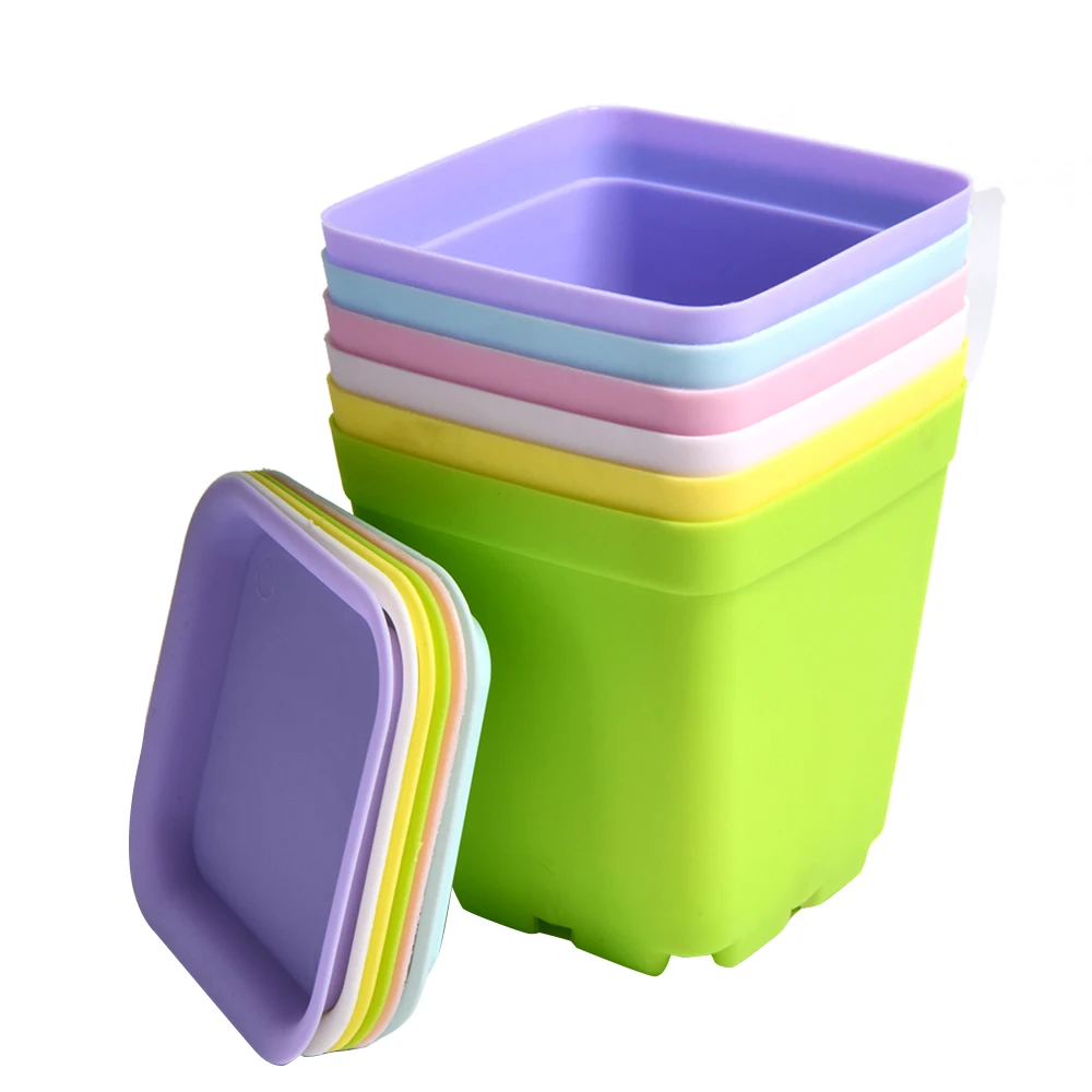 

10 pcs Mixed Colors Mini Flower Pots Planters Pot Trays Plastic Pots Creative Small Square Pots for Home Office Succulent Plants