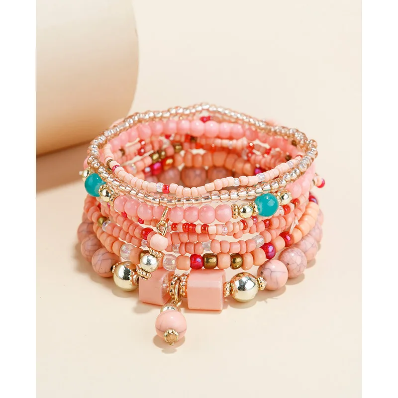 

Monlansher Bohemian Handmade Bracelet Set Multi color Crystal Beads Women's Rope Ethnic Combination Bracelet Charm Jewelry Gift