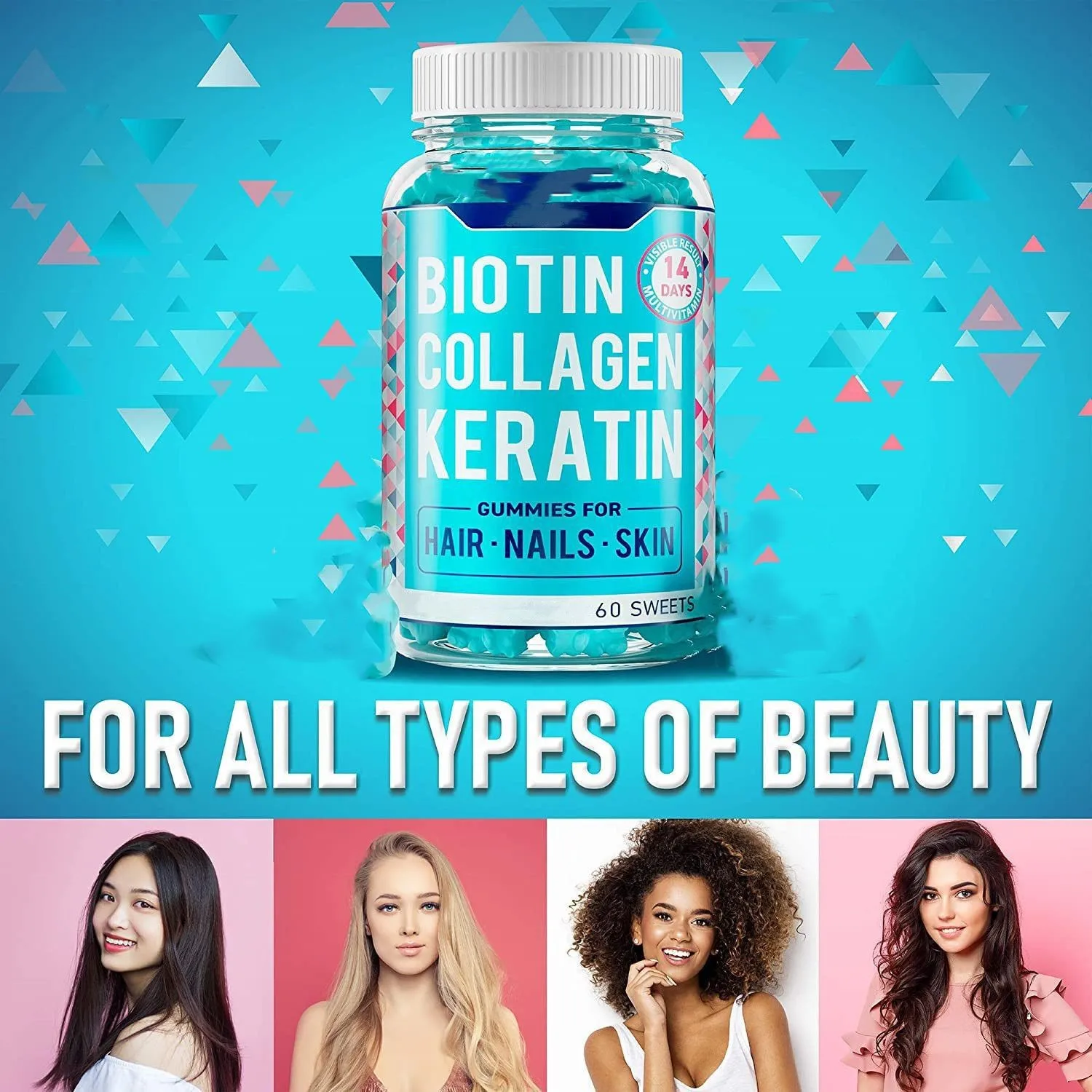 

2 Bottle Biotin Vitamins Natural Gummies Collagen enhances skin elasticity supports skin hair nail health