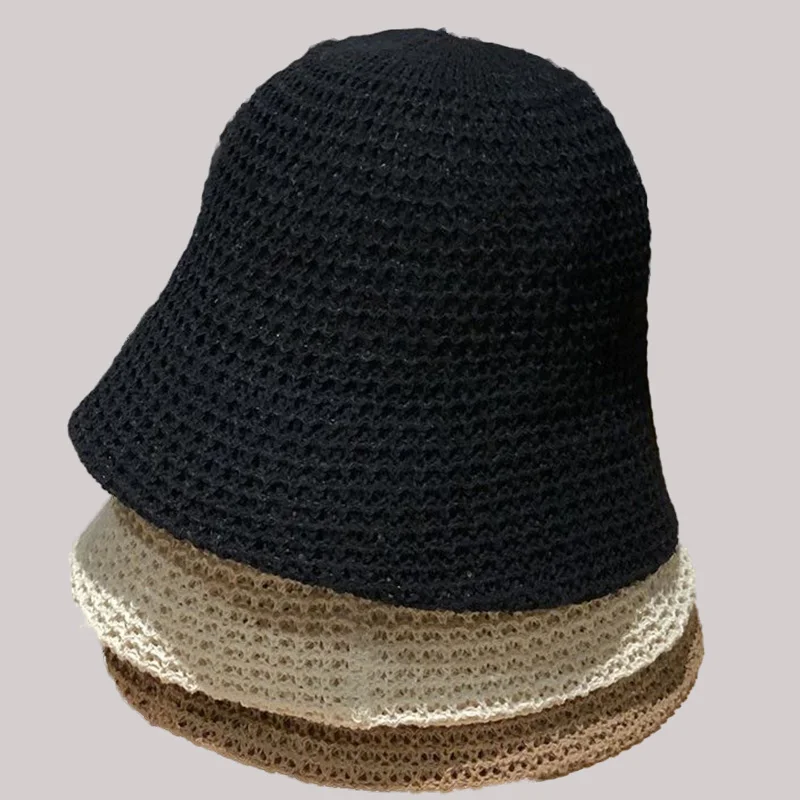 Summer hat for women Hollow knit bucket hat Breathable Fisherman's Hat Casual Versatile Basin caps for ladies  pink panama