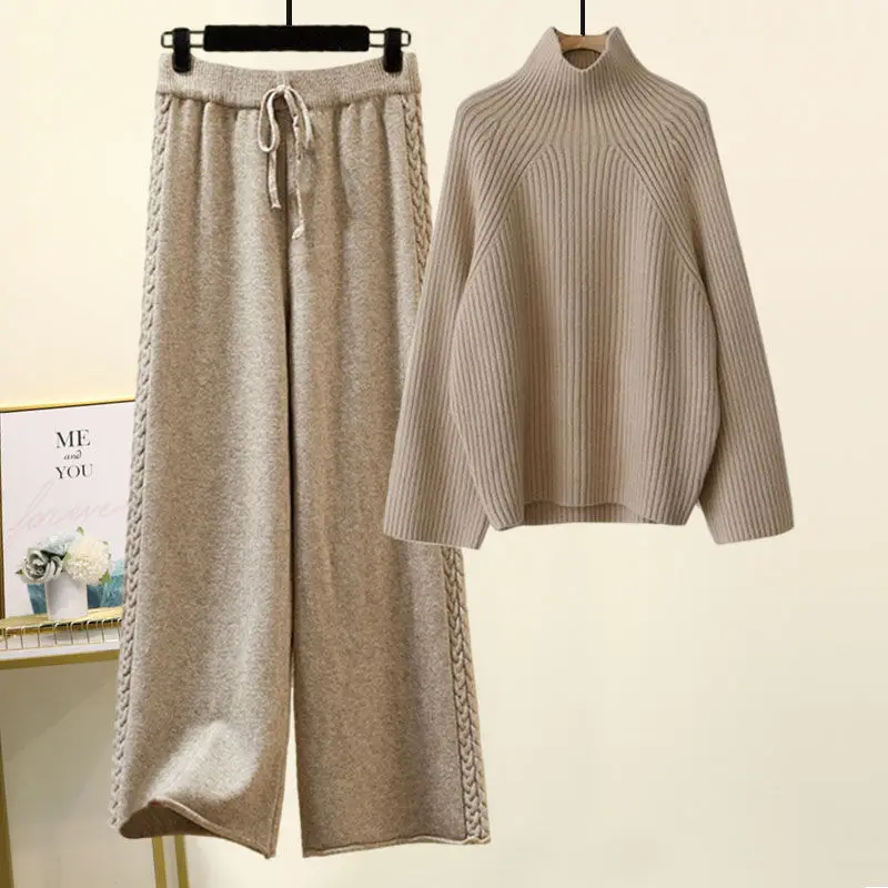 

Women Winter Warm Knitted Suit Oversized Turtleneck Sweater Pullover Top And Pant Two Piece Set Outfit 2022 Home Tracketsuit