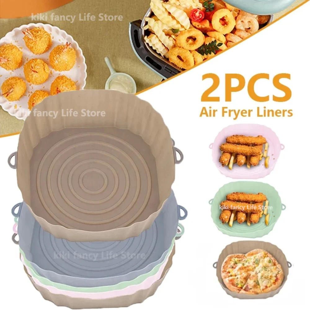 

Air Fryer Silicone Basket Silicone Mold Airfryer Oven Baking Tray Pizza Fried Chicken Basket Reusable Pan Liner Accessories