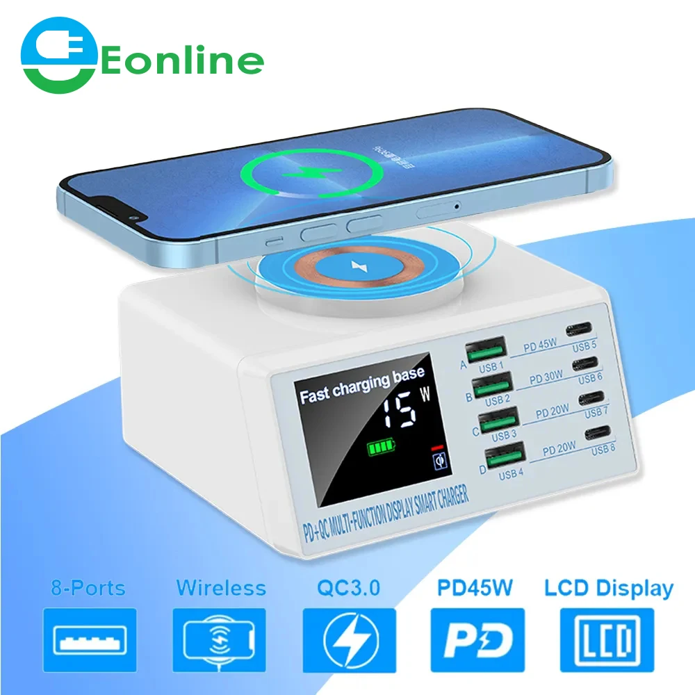 

EONLINE 3D 110W USB Type C PD 45W Fast Charger Qi Wireless Charger Quick Charge 4.0 USB Phone Charger For iPhone MacBook Laptop