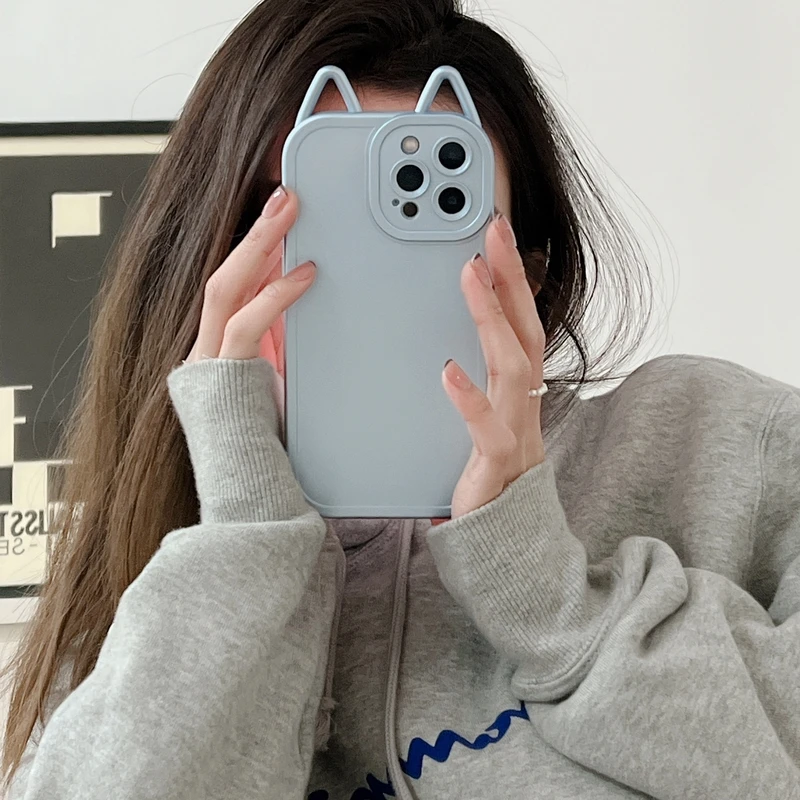 

Cute Cartoon Cat Ear Soft Phone Case For iPhone 13 Pro Max 12 11 XS Max X XR 7 8 Plus Electroplate Silicone Shockproof Cover