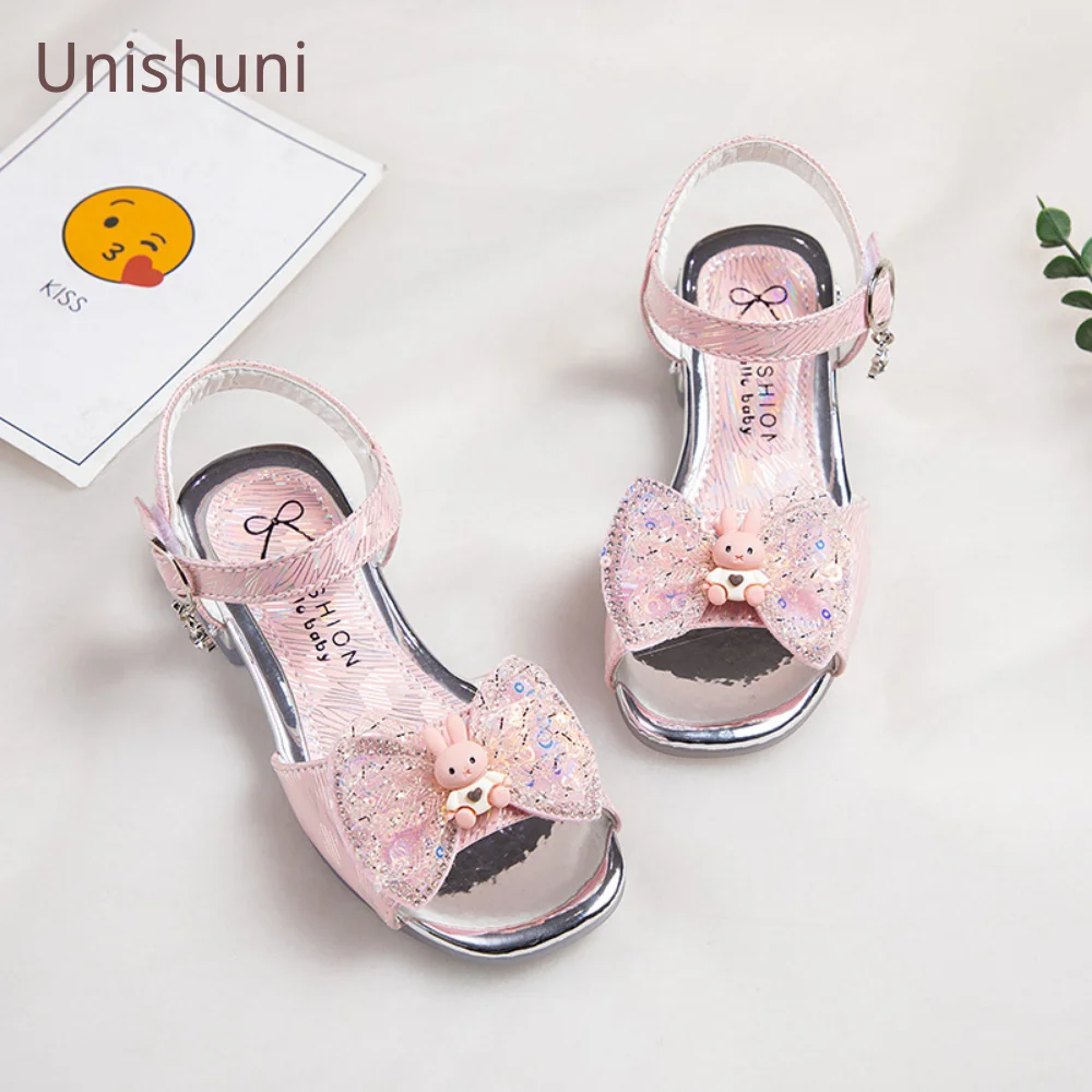Unishuni Summer Girls Sandal Fashion Butterfly Girls Princess Shoe Baby Girl Shoe Heel Sandals Children Bling Diamond Dance Shoe