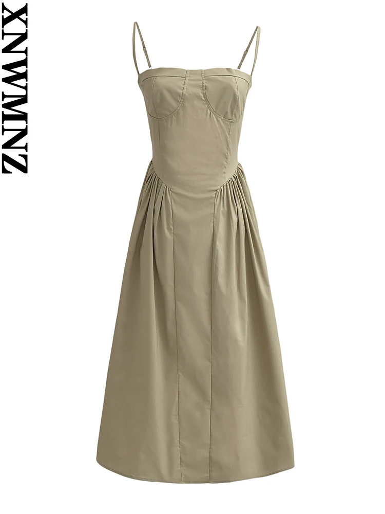 

XNWMNZ женское летнее однотонное платье средней длины женское чувственное тонкое французское платье с лямкой на шее