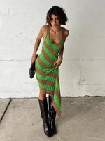 fashion striped print irregular midi dresses for women 2022 summer sleeveless party green tank dress casual street clubwear
