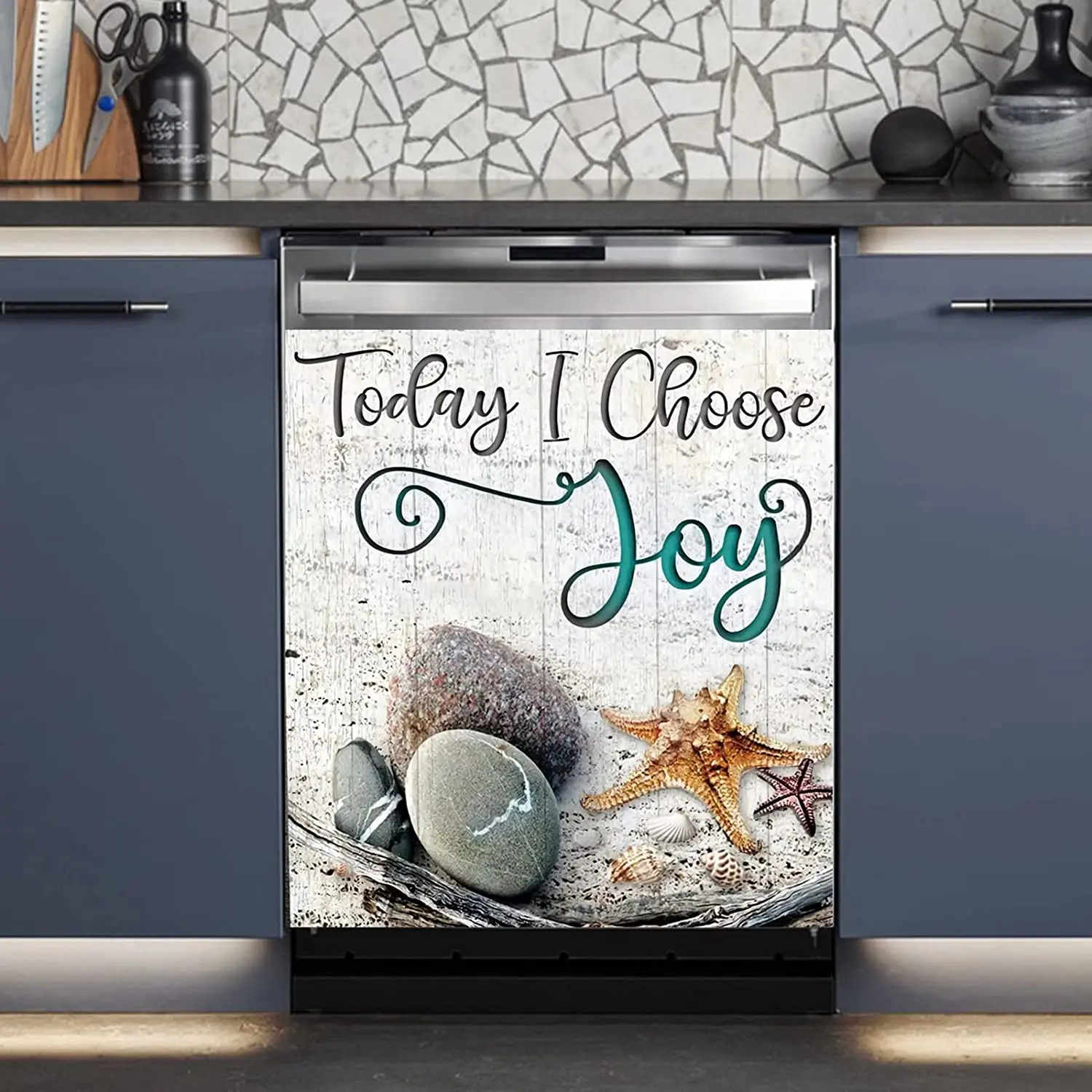 

Beach Magnet Dishwasher Cover Decorative,Today I Choose Joy Fridge Magnetic Starfish Refrigerator Decal,Seashell Sticker Sea San
