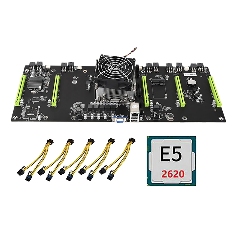 ETH79-X5B BTC Mining Motherboard With E5 2620 CPU+Fan+5 Power Cable LGA2011 DDR3 RAM 80Mm PCIE 16X Slot Support RTX 3060