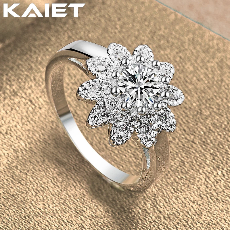 

KAIET Fashion Silver Color Big Flower Crystal 7-10# Ring Wedding Party Charm Accessories For Women Jewelry