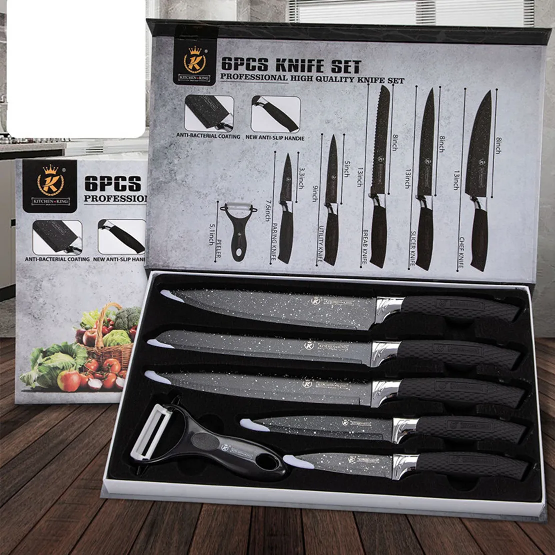 

Набор ножей, кухонный шеф-нож из нержавеющей стали, подарочный набор из шести предметов, нож шеф-повара, универсальный нож, нож для фруктов
