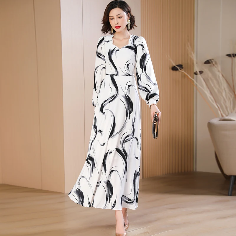 

Модное Длинное платье с длинным рукавом, женское офисное платье с принтом, женское свободное подиумное платье, вечернее платье для фотосъемки