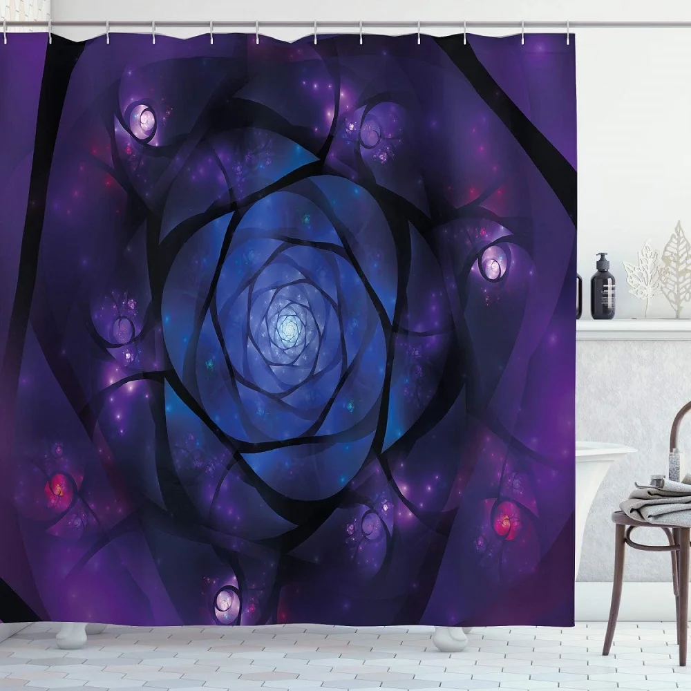 

Mandala Shower Curtain Mystical Psychedelic Universe Purple Blue Flower Space Motif Print Bath Curtains Waterproof with Hooks