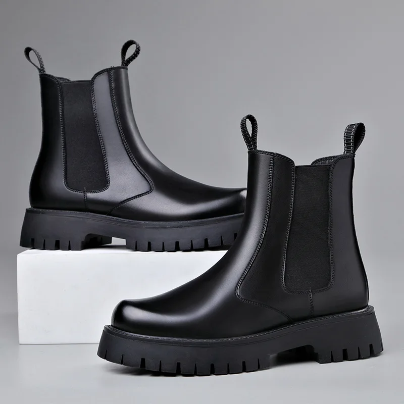 Мужские модные высокие ботинки челси черно-белые осенне-зимние туфли на