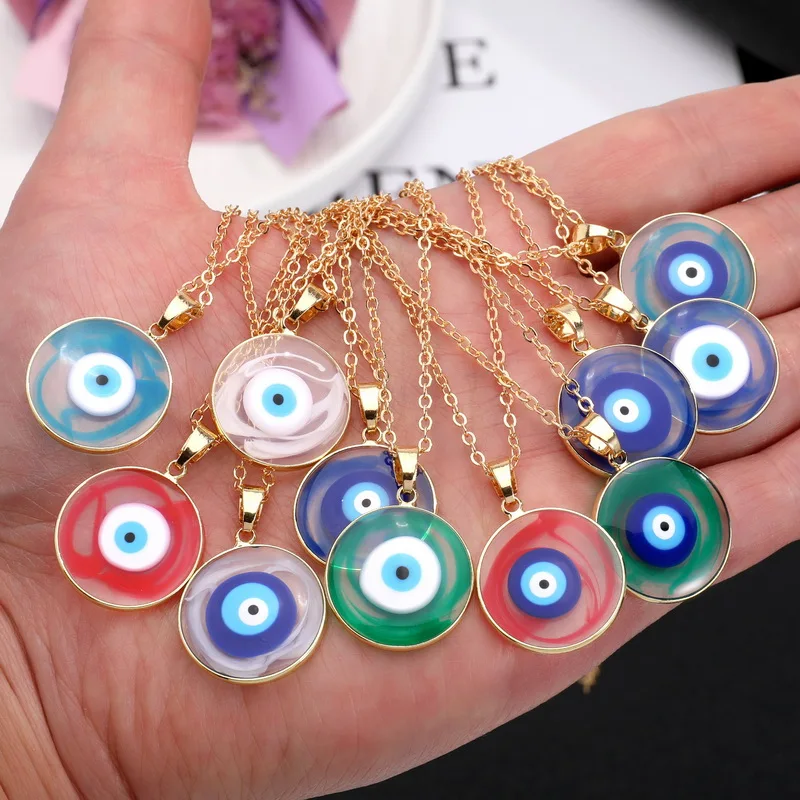 

Fashion Evil Eye Pendant Necklace for Women Men Couple Choker Simple Round Resin Lucky Neck Jewelry Party Friendship Gift Collar