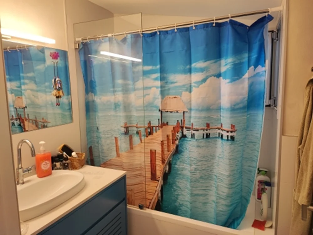Seaside Beach Landscape Shower Curtain Garden 3D Palm Trees Bathroom Accessories Set Waterproof Fabric Bath Screen Decor Curtain images - 6