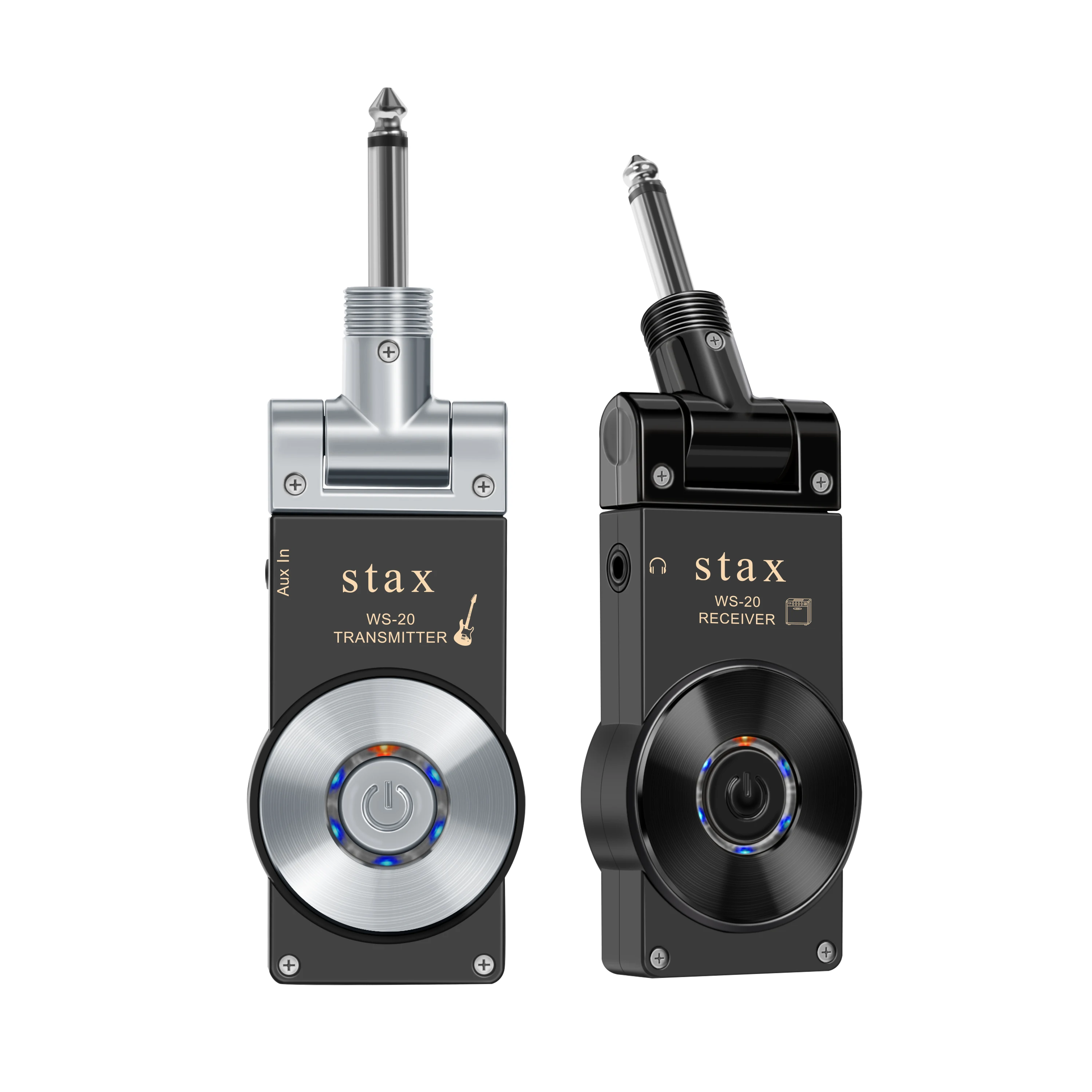 Stax WS-20 Silver-Black Plug Guitar Wireless System With Rechargeable 2.4GHz Digital Guitar Transmitter And Receiver