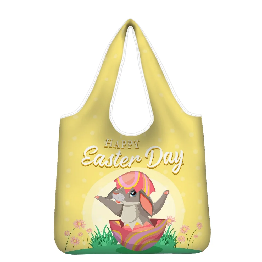 

FORUDESIGNS Easter Gifts Eco Friendly Female Totes Bag Happy Cute Rabbit and Egg Print Women Girl Reusable Shoulder Shopping Bag